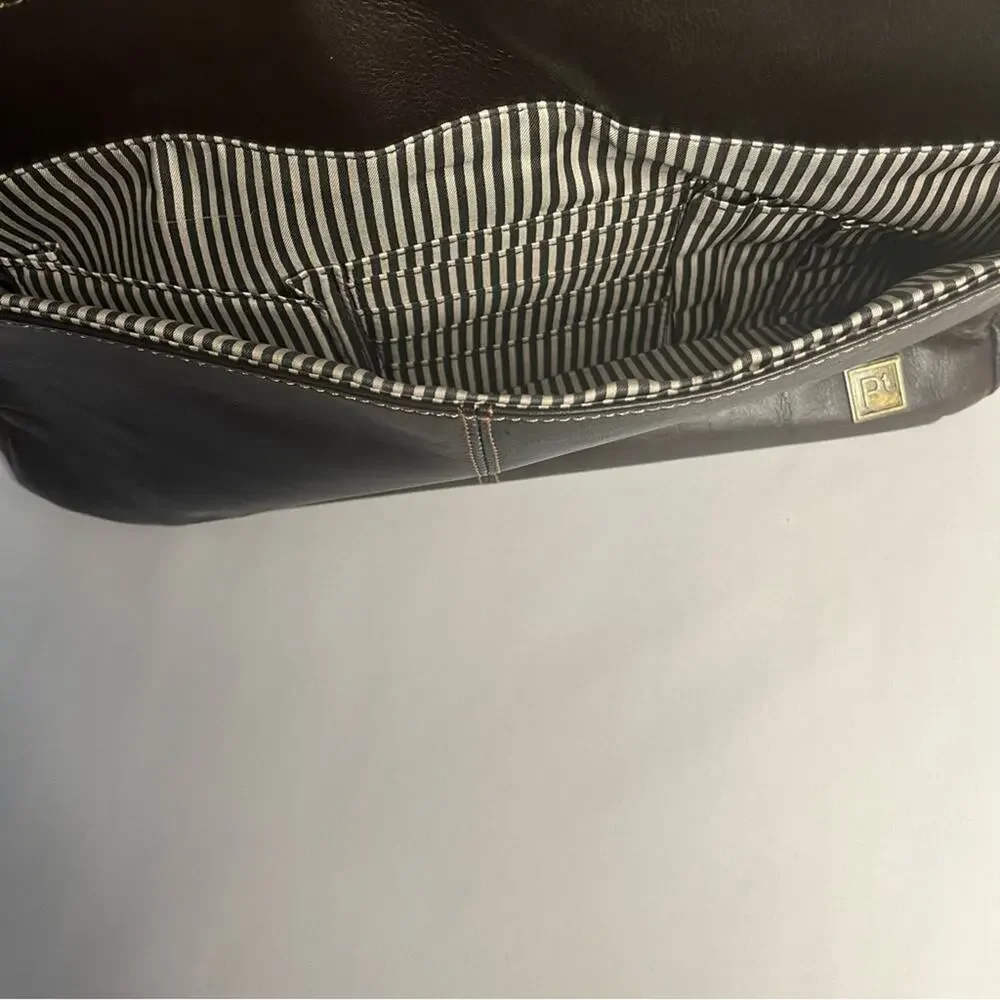 Brown leather messenger laptop crossbody bag